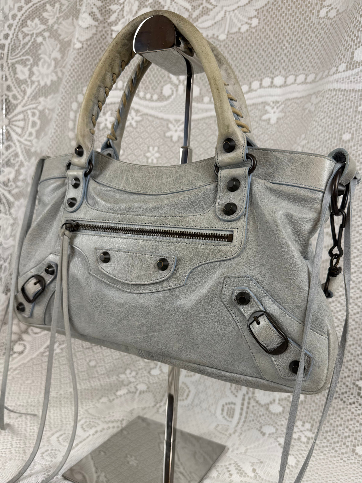 Vintage 2009 Balenciaga “The First” 2-Way Leather Bag Pale Blue
