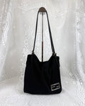 Vintage 90s Fendi Black Shoulder Bag with Silver Zucca FF