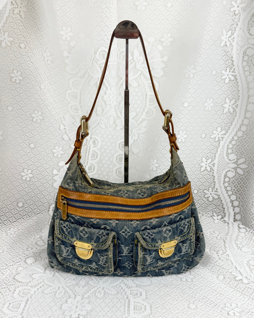 Vintage 2006 Louis Vuitton Monogram Denim Baggy PM Shoulder Bag